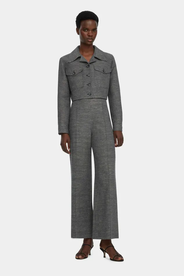 Emilia Wickstead Nics Jacket In Navy and Ivory Chevron Weave Women Jackets And Coats