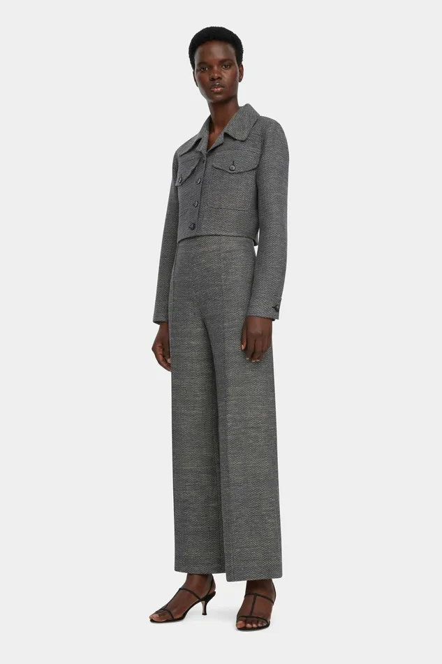 Emilia Wickstead Nics Jacket In Navy and Ivory Chevron Weave Women Jackets And Coats Emilia Wickstead Nics Jacket In Navy and Ivory Chevron Weave Women Jackets And Coats