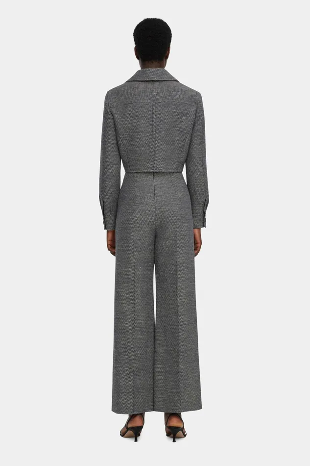 Emilia Wickstead Nics Jacket In Navy and Ivory Chevron Weave Women Jackets And Coats Emilia Wickstead Nics Jacket In Navy and Ivory Chevron Weave Women Jackets And Coats
