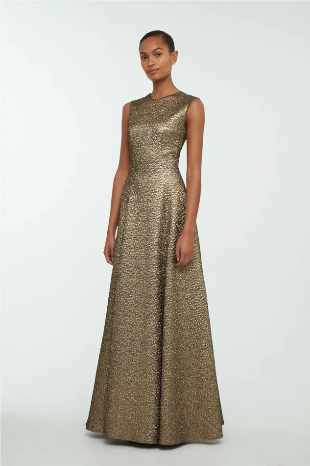 Emilia Wickstead Nodin Dress In Gold Textured Jacquard Women Gowns