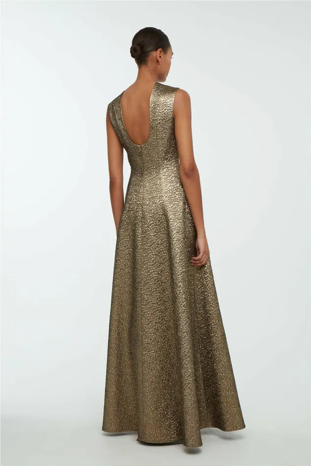 Emilia Wickstead Nodin Dress In Gold Textured Jacquard Women Gowns