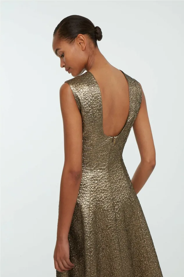 Emilia Wickstead Nodin Dress In Gold Textured Jacquard Women Gowns