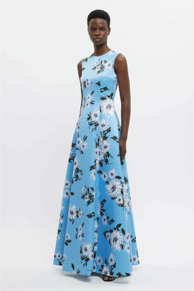 Emilia Wickstead Nodin Gown Blue Dahlia Floral Print Taffeta Faille Women Gowns Emilia Wickstead Nodin Gown Blue Dahlia Floral Print Taffeta Faille Women Gowns