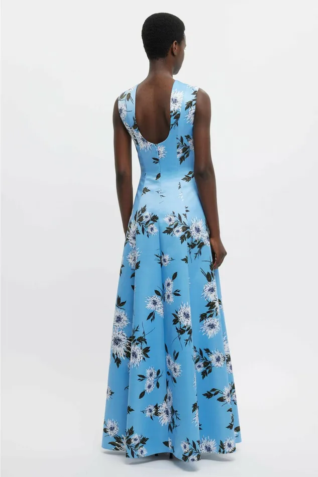 Emilia Wickstead Nodin Gown Blue Dahlia Floral Print Taffeta Faille Women Gowns Emilia Wickstead Nodin Gown Blue Dahlia Floral Print Taffeta Faille Women Gowns