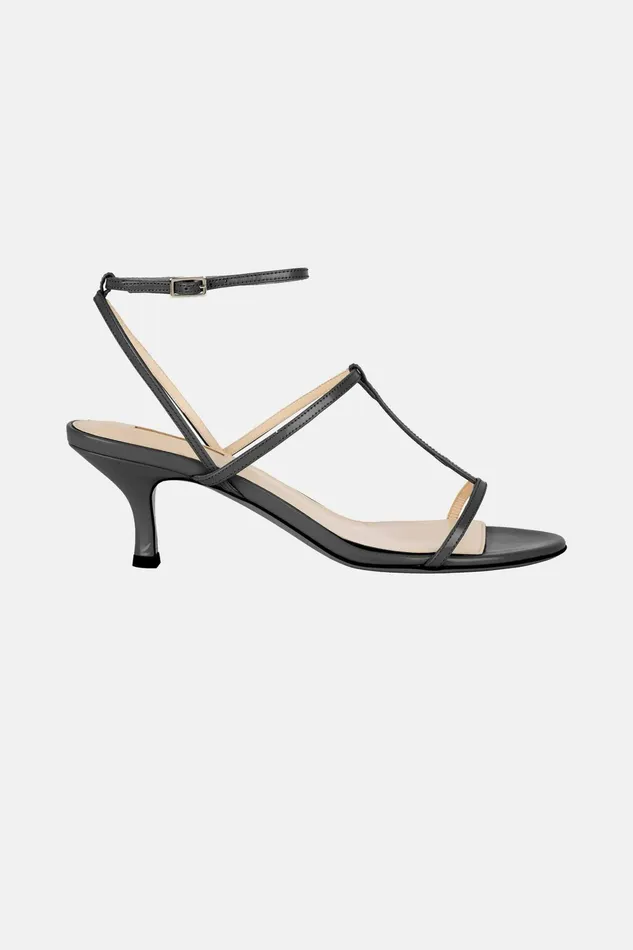 Emilia Wickstead Novie Kitten Heel Shoes In Black Leather Women Denim