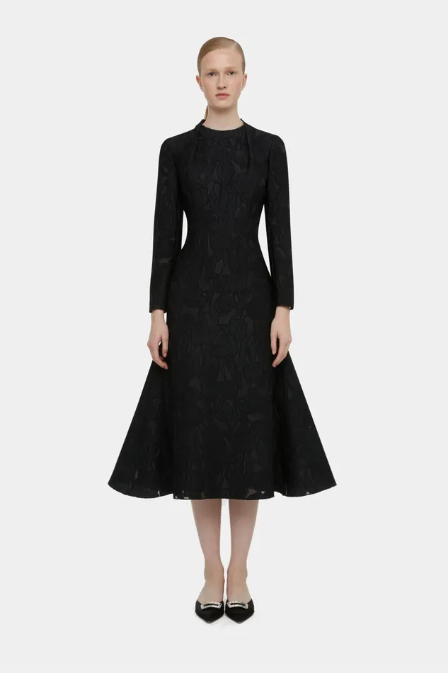 Emilia Wickstead Seneca Dress In Black Embellished Wool Women Dresses