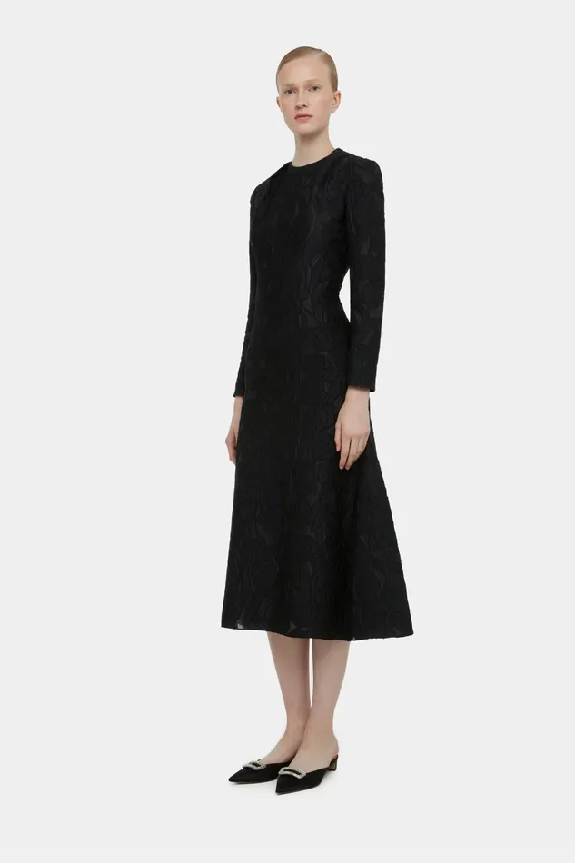 Emilia Wickstead Seneca Dress In Black Embellished Wool Women Dresses