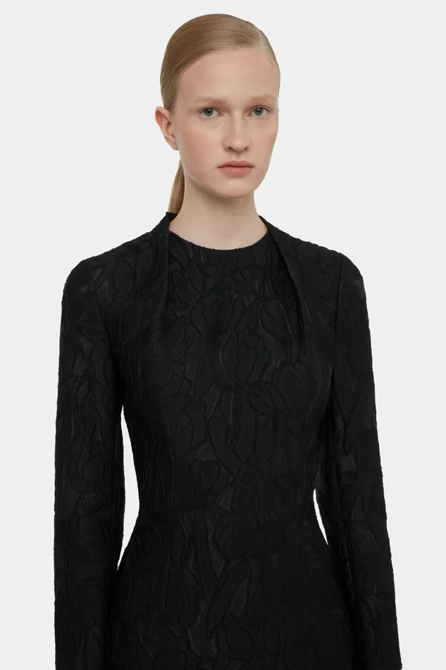 Emilia Wickstead Seneca Dress In Black Embellished Wool Women Dresses