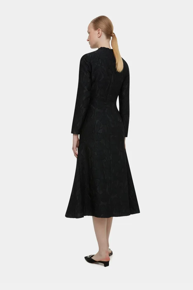 Emilia Wickstead Seneca Dress In Black Embellished Wool Women Dresses