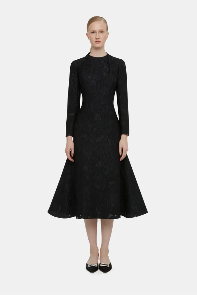 Emilia Wickstead Seneca Dress In Black Embellished Wool Women Dresses