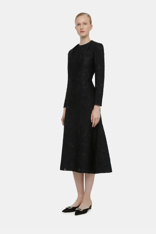 Emilia Wickstead Seneca Dress In Black Embellished Wool Women Dresses