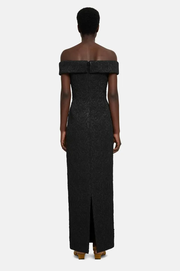 Emilia Wickstead Sima Off The Shoulder Gown In Black Seersucker Cloque Women Dresses Emilia Wickstead Sima Off The Shoulder Gown In Black Seersucker Cloque Women Dresses