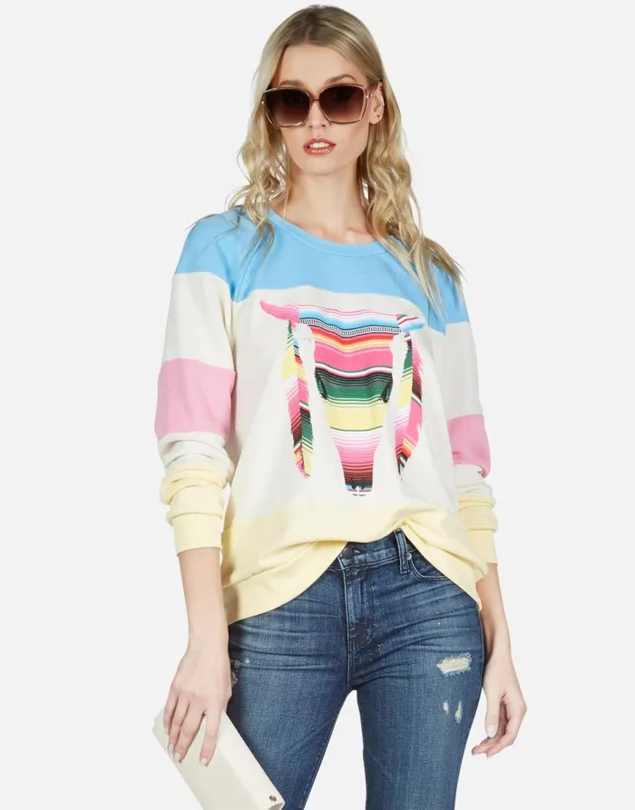 Erica Striped Bull Ivory Lace Multi Women Lauren Moshi Long Sleeve