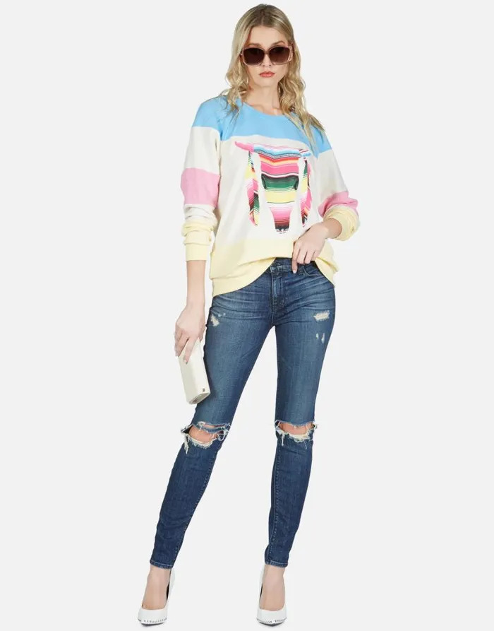 Erica Striped Bull Ivory Lace Multi Women Lauren Moshi Long Sleeve
