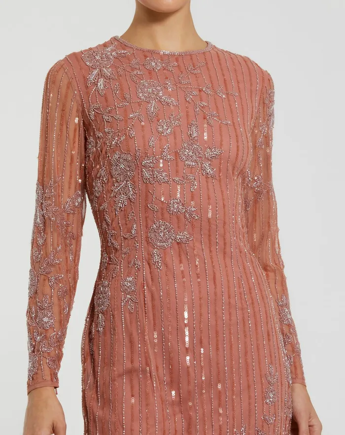 Evening Gowns Mac Duggal Women Pink Embellished High Neck Illusion Long Sleeve Gown Rose Evening Gowns Mac Duggal Women Pink Embellished High Neck Illusion Long Sleeve Gown Rose