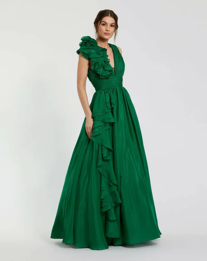 Evening Gowns Ruffle Detailed Evening Dress Emerald 8211 Mac Duggal Women