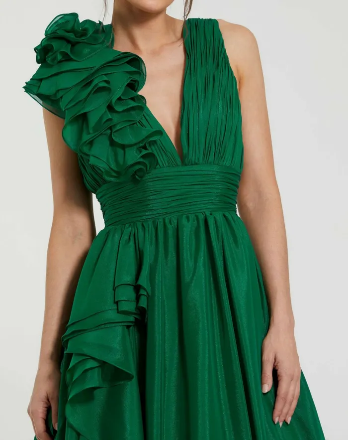Evening Gowns Ruffle Detailed Evening Dress Emerald 8211 Mac Duggal Women