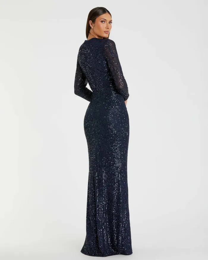 Evening Gowns Women Mac Duggal Sequined Long Sleeve Side Knot Dress Emerald Evening Gowns Women Mac Duggal Sequined Long Sleeve Side Knot Dress Emerald