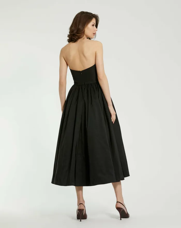 Every Day Dresses Faille Strapless A Line Midi Dress With 3D Rose Black 8211 Mac Duggal Women