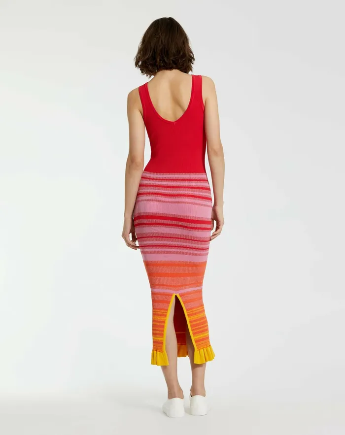 Every Day Dresses Women Red Striped Fitted Sleeveless Ribbed Knit Midi Tank Dress 8211 FINAL SALE Red Mac Duggal