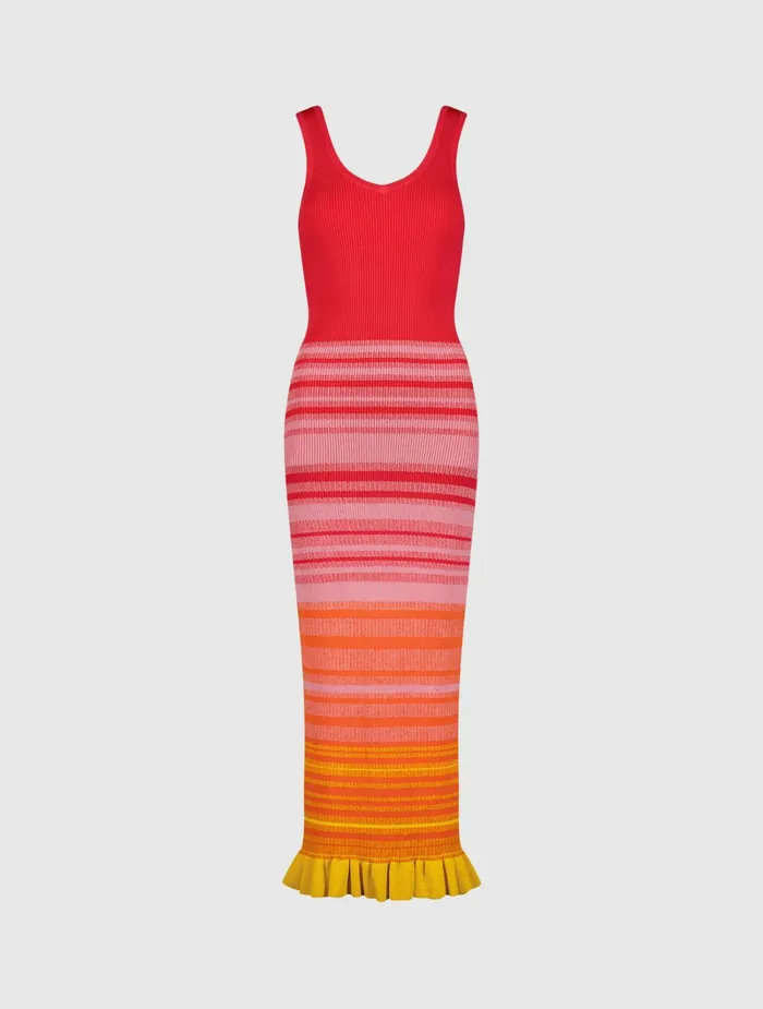 Every Day Dresses Women Red Striped Fitted Sleeveless Ribbed Knit Midi Tank Dress 8211 FINAL SALE Red Mac Duggal