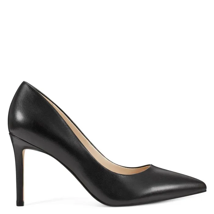 Ezra Pointy Toe Pumps Black Leather Women Nine West Heels