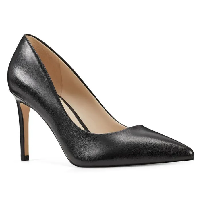 Ezra Pointy Toe Pumps Black Leather Women Nine West Heels Ezra Pointy Toe Pumps Black Leather Women Nine West Heels