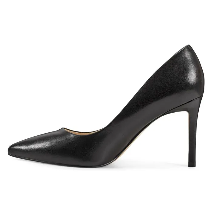 Ezra Pointy Toe Pumps Black Leather Women Nine West Heels Ezra Pointy Toe Pumps Black Leather Women Nine West Heels