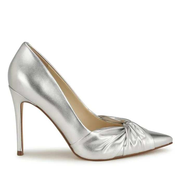 Faiza Knotted Pointy Toe Pumps Silver Women Nine West Heels