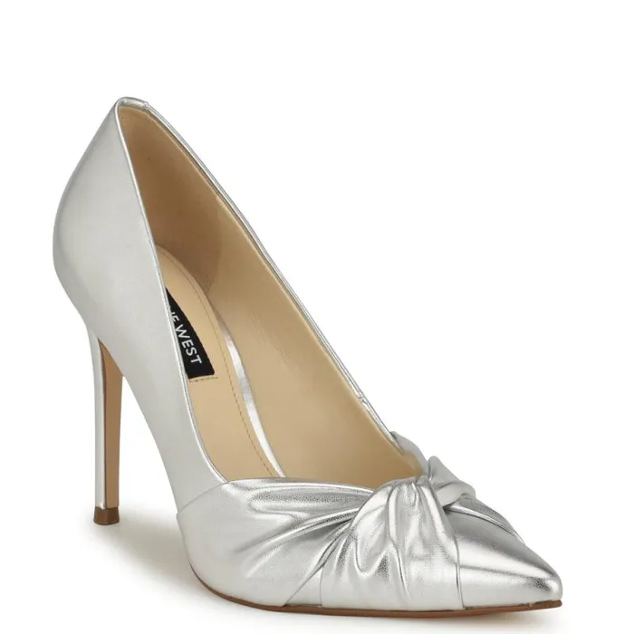 Faiza Knotted Pointy Toe Pumps Silver Women Nine West Heels Faiza Knotted Pointy Toe Pumps Silver Women Nine West Heels
