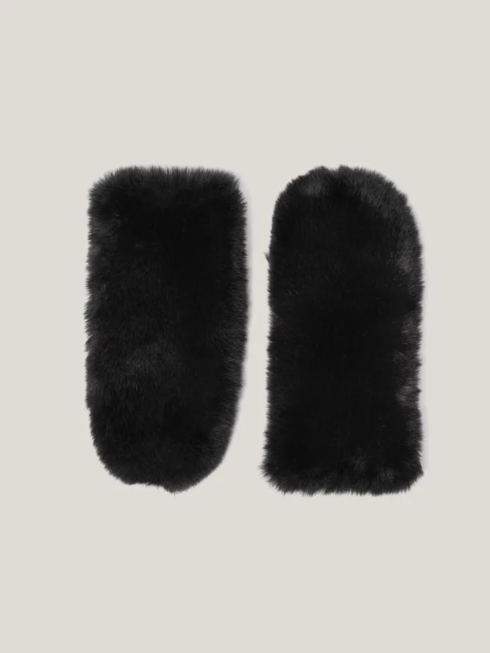 Faux Fur Leather Mitten Black Women Jigsaw Hats and Gloves