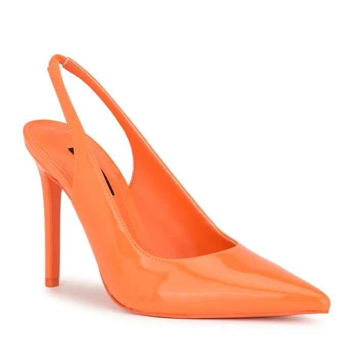 Feather Pointy Toe Slingback Pumps Orange Patent Women Nine West Heels Feather Pointy Toe Slingback Pumps Orange Patent Women Nine West Heels