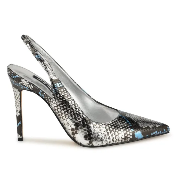 Feather Pointy Toe Slingback Pumps Silverblue Snake Women Nine West Heels