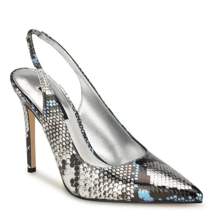 Feather Pointy Toe Slingback Pumps Silverblue Snake Women Nine West Heels Feather Pointy Toe Slingback Pumps Silverblue Snake Women Nine West Heels