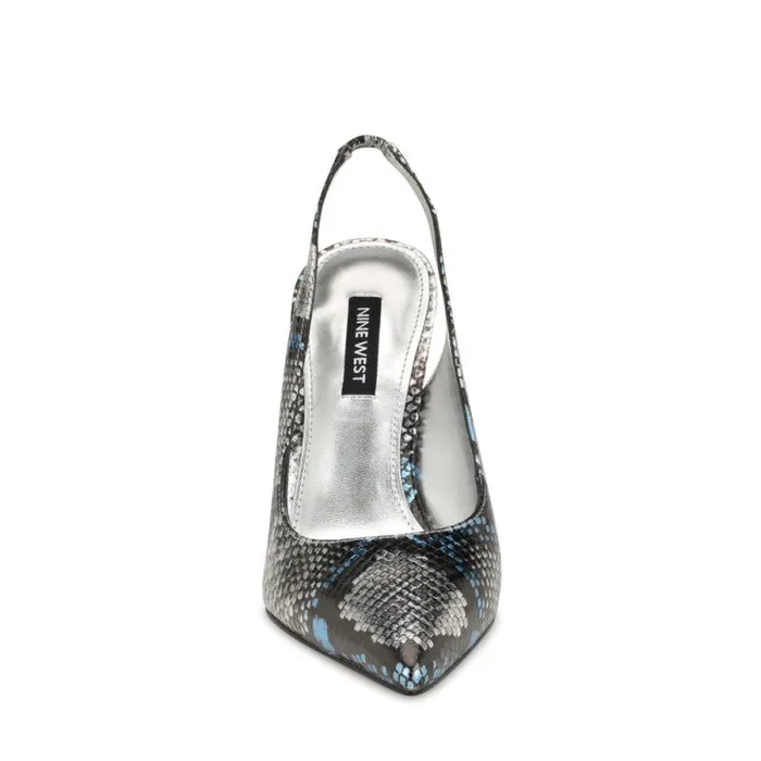 Feather Pointy Toe Slingback Pumps Silverblue Snake Women Nine West Heels Feather Pointy Toe Slingback Pumps Silverblue Snake Women Nine West Heels