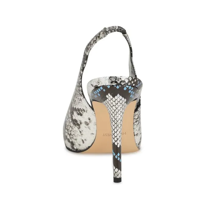 Feather Pointy Toe Slingback Pumps Silverblue Snake Women Nine West Heels Feather Pointy Toe Slingback Pumps Silverblue Snake Women Nine West Heels