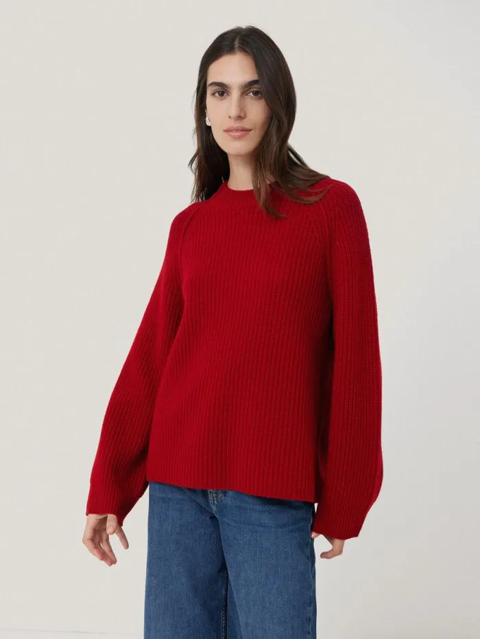 Fishermans Rib Crew Jumper Red Women Jigsaw Knitwear and Cashmere