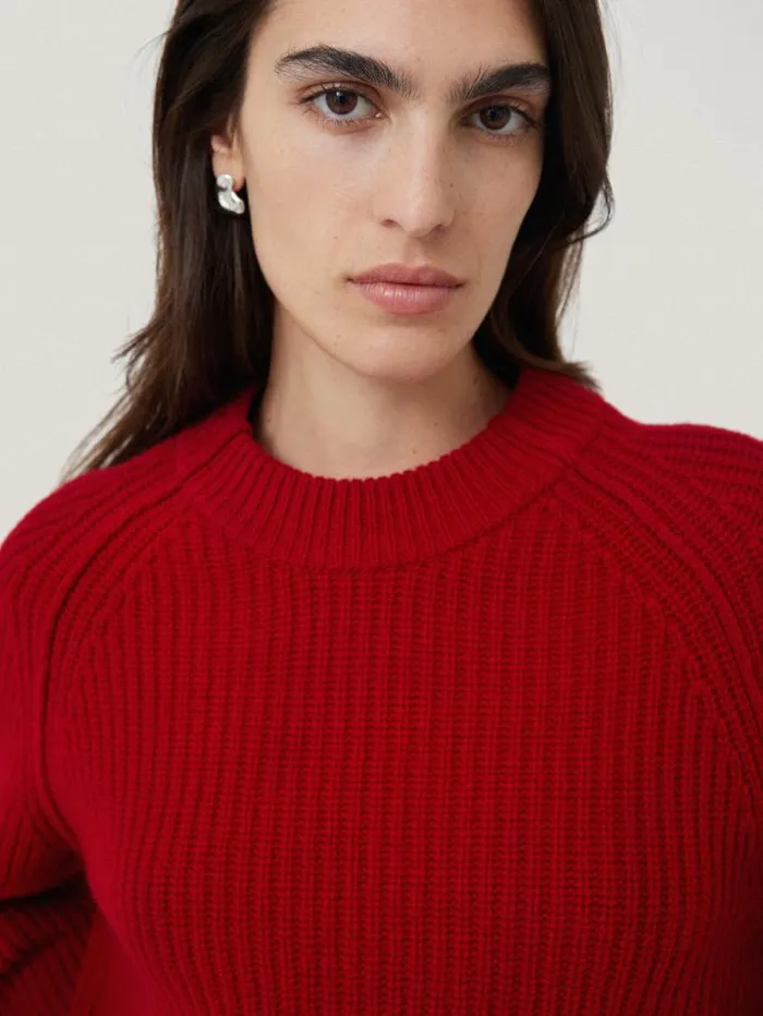 Fishermans Rib Crew Jumper Red Women Jigsaw Knitwear and Cashmere