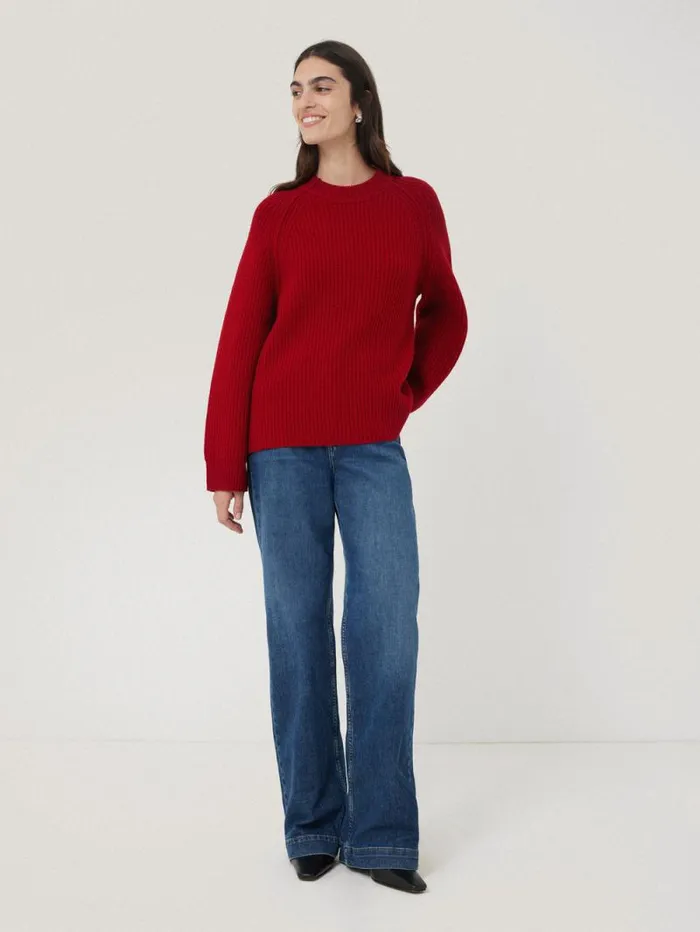 Fishermans Rib Crew Jumper Red Women Jigsaw Knitwear and Cashmere
