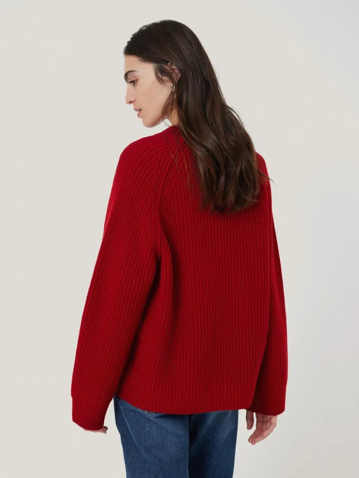 Fishermans Rib Crew Jumper Red Women Jigsaw Knitwear and Cashmere