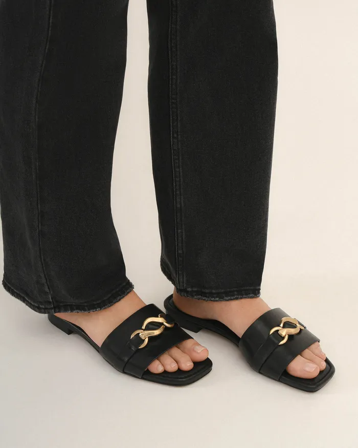 FLAT SANDALS Pablo flat slide black leather 8211 jomercer Women FLAT SANDALS Pablo flat slide black leather 8211 jomercer Women