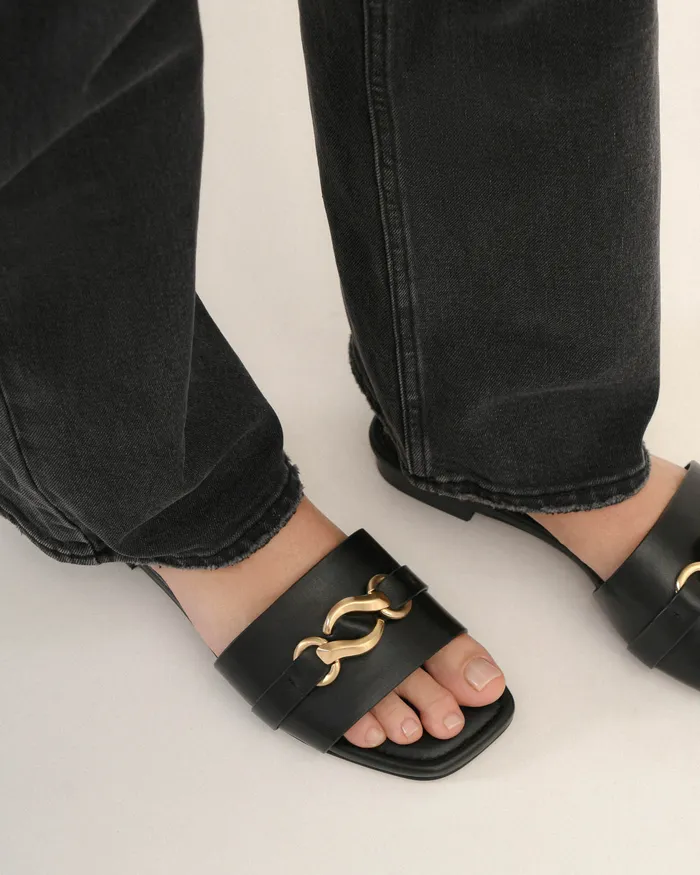 FLAT SANDALS Pablo flat slide black leather 8211 jomercer Women FLAT SANDALS Pablo flat slide black leather 8211 jomercer Women
