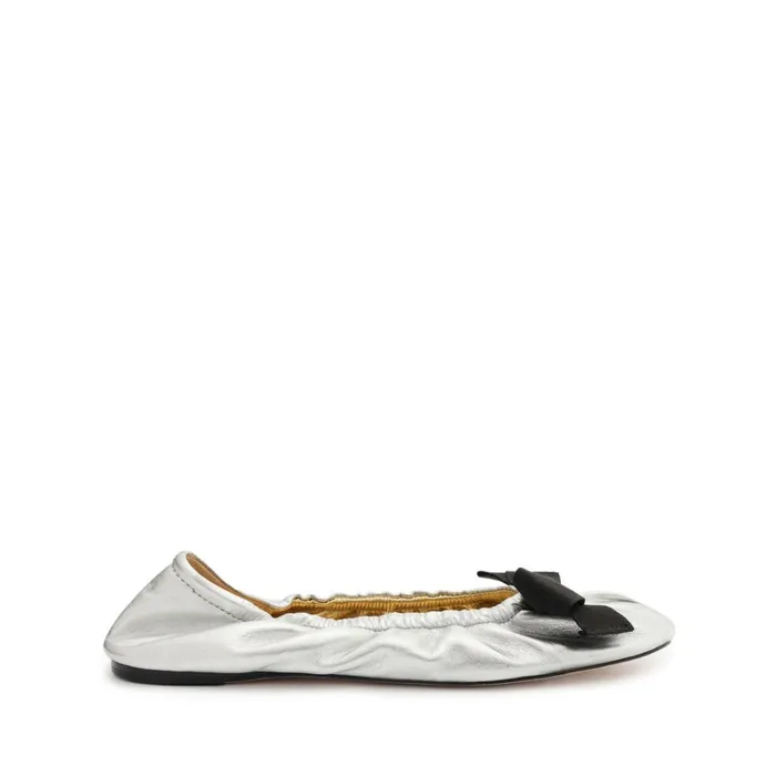 Flats Suzanne Leather Flat Silver Schutz Shoes Ballerinas