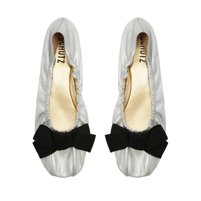 Flats Suzanne Leather Flat Silver Schutz Shoes Ballerinas