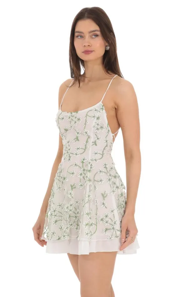 Floral Embroidered Dress White Women LUCY IN THE SKY Mini Dresses