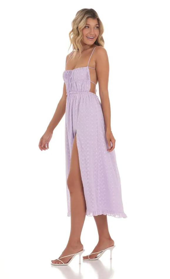 Floral Embroidered Open Back Midi Dress Lavender Women LUCY IN THE SKY Midi Dresses