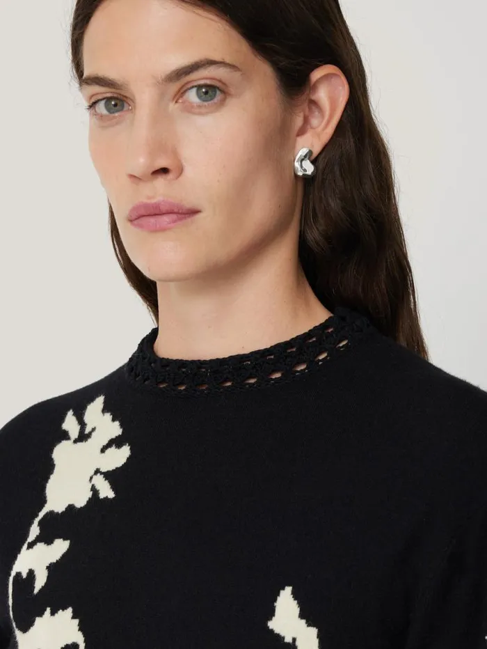 Floral Jacquard Knitted Dress Monochrome Women Jigsaw Knitwear and Cashmere