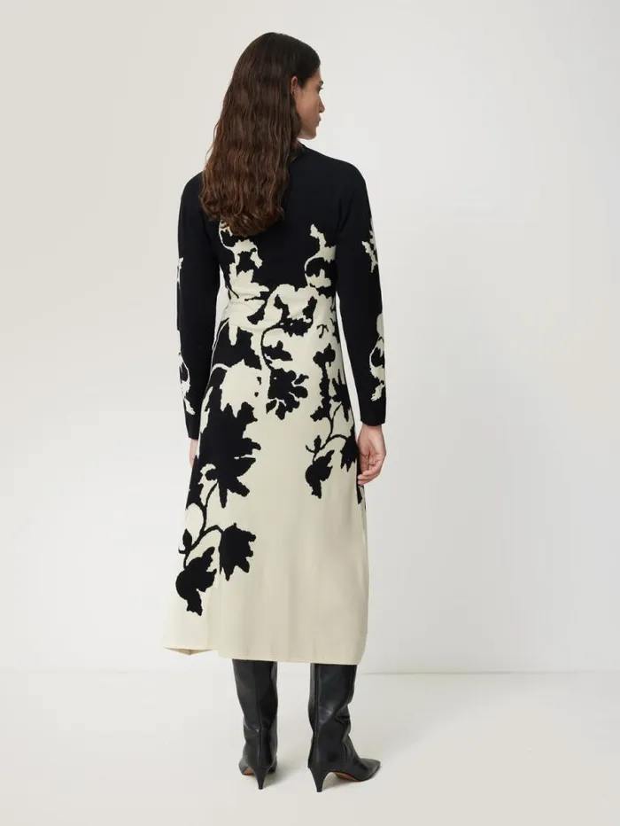 Floral Jacquard Knitted Dress Monochrome Women Jigsaw Knitwear and Cashmere