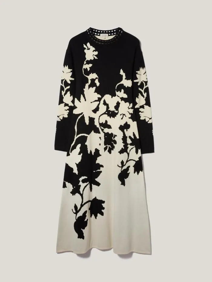 Floral Jacquard Knitted Dress Monochrome Women Jigsaw Knitwear and Cashmere