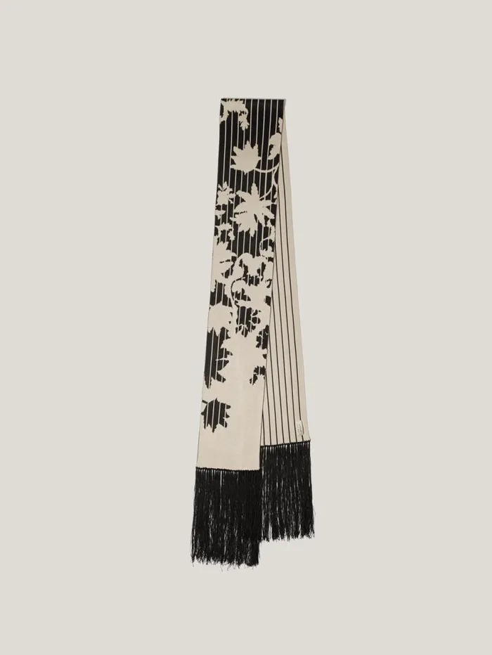 Floral Pinstripe Fringed Scarf Monochrome Women Jigsaw Coords